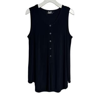 Sympli Lagenlook Tank Top Women 18 Black Minimal Sleeveless Stretch Travel Vacay